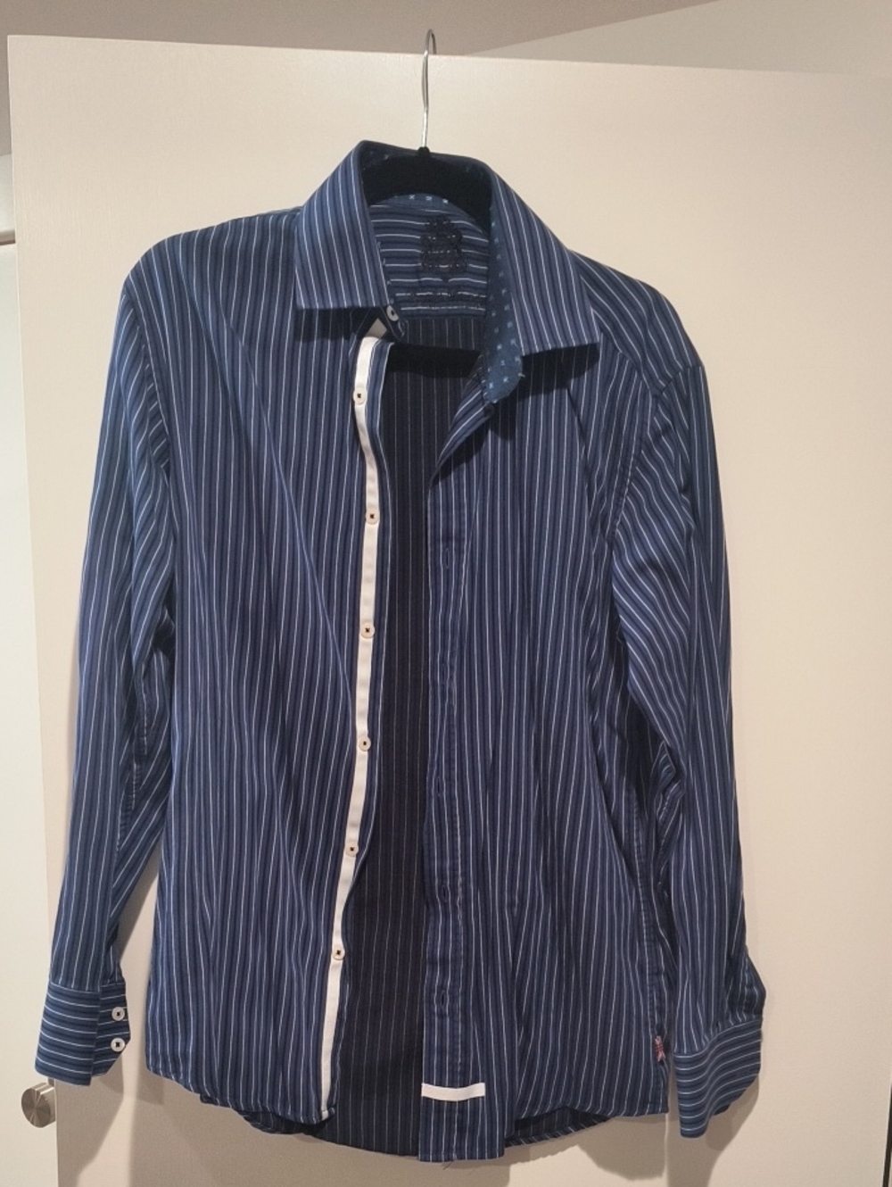 English Factory Navy and White Pinstripe Dress Shirt